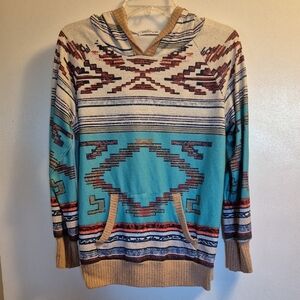 OP Aztec Pattern Hoodie in Blue and Tan